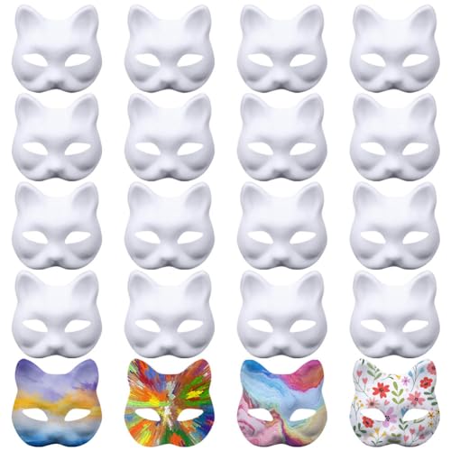 KABAKE 20 Pack Paper Mache Art Masks Half Face White Craft Masks DIY Blank Paintable Masks Mardi Gras Cosplay Party Masquerade Mask (Style #2)