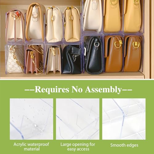 Image of Purse Organizer for Closet, Acrylic Clear Purse Storage Organizers, 2 PCS Different Size Handbag Divider Holder, 4 Sections Purse Shelf for Closet Organization