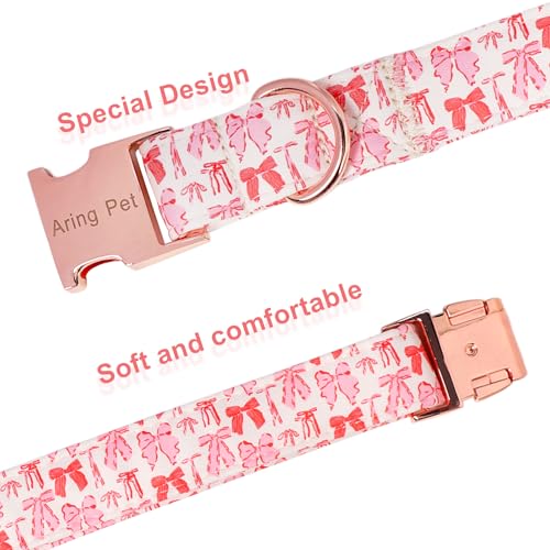 Image of ARING PET Girl Dog Collar for Puppy Small Medium Large Dogs-Pink Red Bow S | Cute Female Heavy Duty Pet Collars with Metal Buckle for XS S M L XL Dogs, for City Walk Coffee Shop Visits Birthday Parties