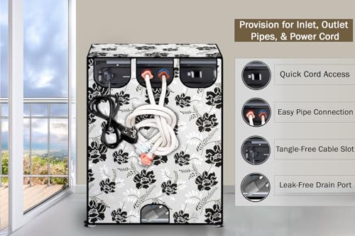 Image of Stylista Washing Machine Cover Compatible for Bosch 8 kg Front Load WAT24463IN Floral Pattern White