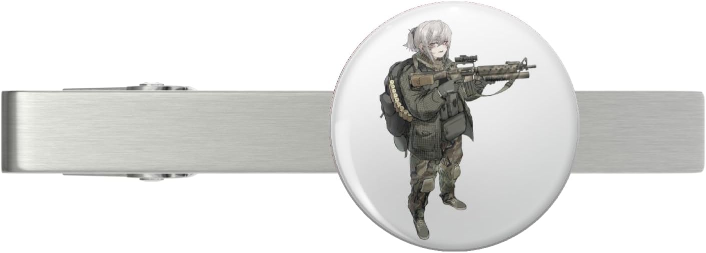 Military Anime Girl Silver Tie Clip Tie Bar Veteran Gift