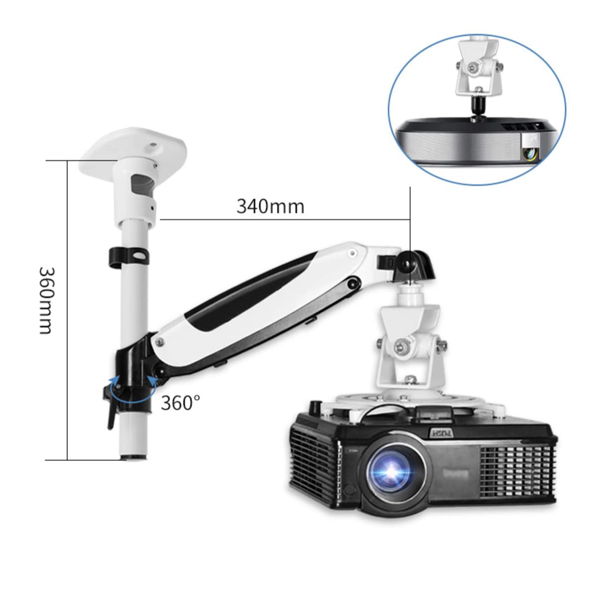 Soporte de proyector, soporte de techo de pantalla de proyector universal, kit de montaje de pared de proyector de 360 grados de aleación de aluminio, capacidad de carga máxima de 6,5 kg para cámara