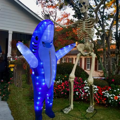 Disfraz inflable de tiburón con luces LED para adultos y niños miniatura 3