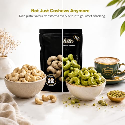 Image of DRIYOZ Pistabite Pista Flavoured Cashews 250g | Premium Crunchy Kaju Coated with Rich Pistachio Flavour Granules | Gourmet Sweet Nut Snack for Gifting, Parties & Daily Snacking
