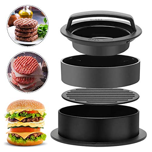 BoloShine 3 en 1 Prensa para Hamburguesas, Profesional Burger Press Moldes Antiadherente Prensa de Hamburguesa Rellena Cocina Artesanal para Hamburguesas Caseras, Barbacoa, Salchichas