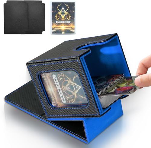 Jaffzora Card Deck Box for MTG Commander, Magnetic Card Display Case,TCG Card Storage Box, Holds 100 Double-Sleeved Cards, Black&Blue