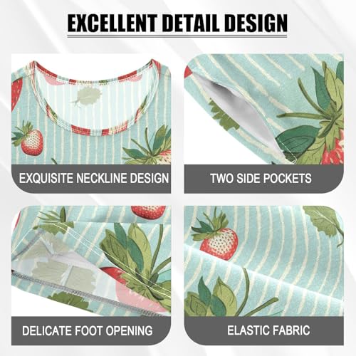 ALAZA Strawberries Stripes Pajama Set Short Sleeve Sleepwear Soft Lounge Nightwear4