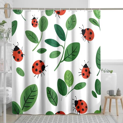 DESIHOM Cartoon Kids Ladybug Shower Curtain Set, Spring Fun Insect Shower Curtain, Cool Boy Teen Bathroom Accessories, Home Decorative -78 Inch