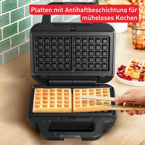 Tefal Ultracompact 3-in-1 Sandwich-Waffel-Panini Kombigerät, Antihaftbeschichtung, wärmeisolierter Griff, Edelstahl/Schwarz, SW383D10