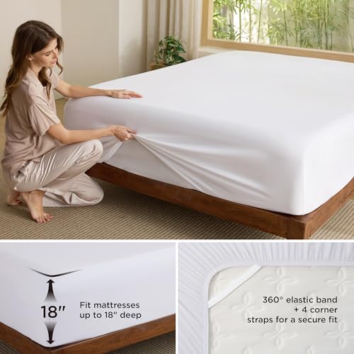 Image of Bedsure PureWoven Full Size Fitted Sheet, 100% Rayon Derived from Bamboo