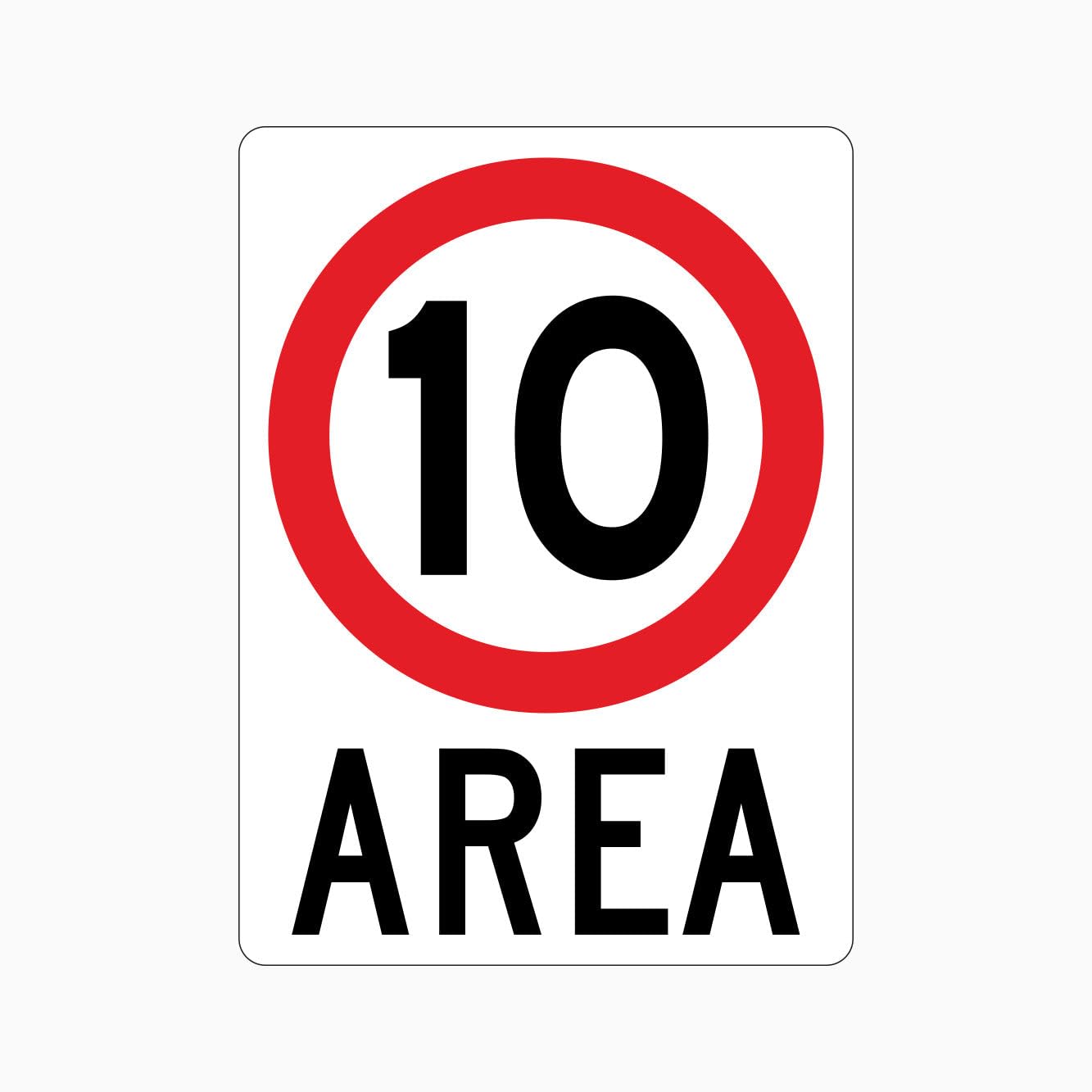 10km AREA Sign, 12x8 Metal Tin Sign, low speed limit sign for narrow lanes and pedestrian-intensive areas.