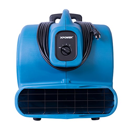 XPOWER P-800H Pro 3/4 HP 3200 CFM Centrifugal Air Mover, Carpet Dryer, Floor Fan, Blower, Telescopic Handle and Wheels, for Water Damage Restoration, Janitorial, Plumbing, Home Use, Blue