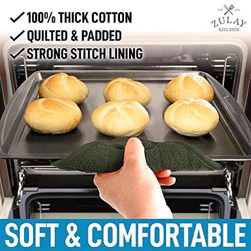 Zulay 3-Pack Pot Holders For Kitchen Heat Resistant Cotton - 7X7 Inch Hot Pot Holder Set - Quilted Terry Cloth Potholders For Kitchens - Washable Potholder For Cooking & Baking (Olive Green) #TOP5
