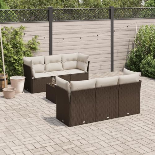 QJBSAVVA 7-TLG. Poly Rattan Gartenmöbel Set braun 179 x 62 x 69 cm...