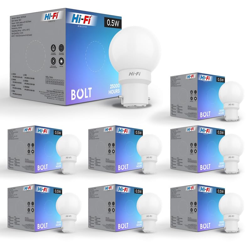 Image of Hi-Fi 0.5W LED Bulb Cool White (6500k) B22 Base | Energy Efficient Zero Watt Light | Decorative Night Lamp for Home, pooja room light & Bedroom Zero Blub (Pack of 8)