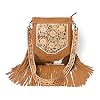 Merbaa Berlin hand-carved Fringed Shoulder Bag Natural Cowhide Hand Bag with Floral Hand Tooling