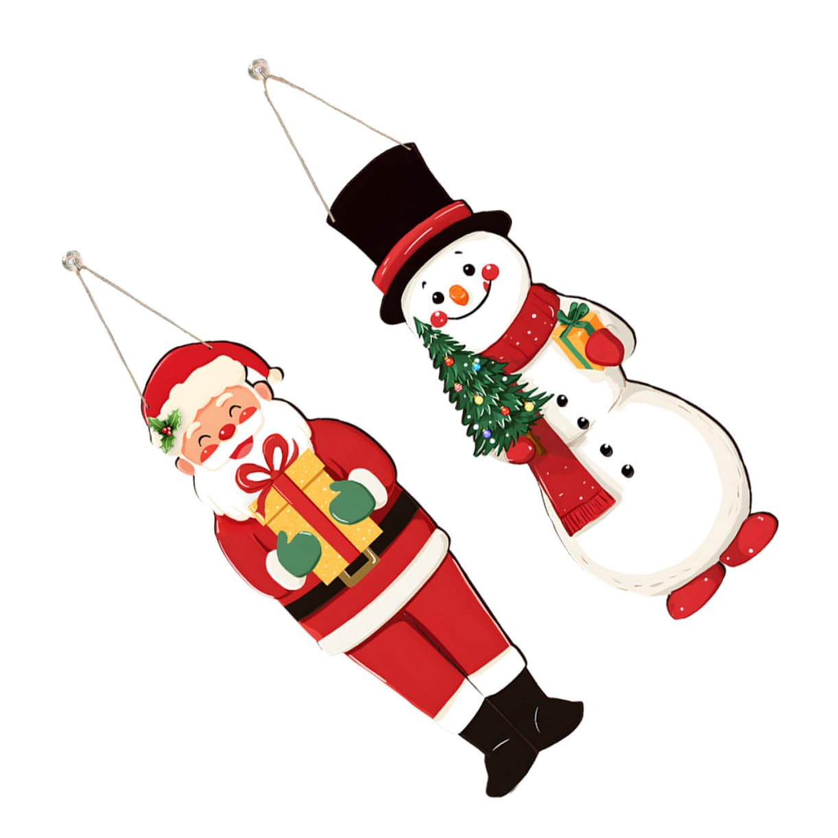 Ornements muraux de Noël en bois durable avec corde en jute et crochets
