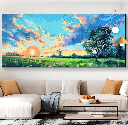 Diamond painting paysage coucher de soleil géant 60x130cm pour loisirs créatifs adultes