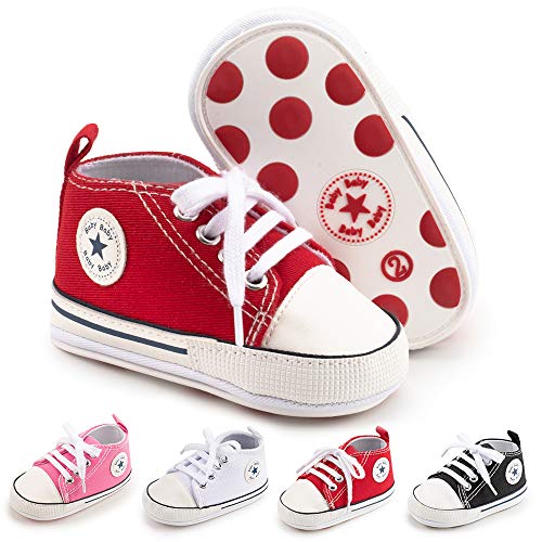 BiBeGoi Save Beautiful Infant Baby Boys Girls Rubber Sold Canvas Sneaker Soft Anti-Slip Star High Top Ankle Newborn Toddler First Walkers Crib Shoes