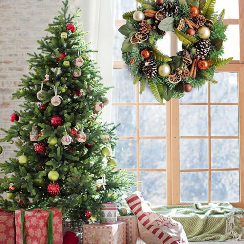 Corona de Navidad para puerta con piñas y follaje artificial 7