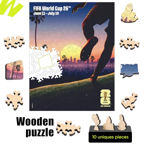 Image of FIFA World Cup 2026 City Puzzle Los Angeles Poster - Wooden Puzzle for Adult, 200 Pieces Unique Shape Puzzle, 5MM Thick, Creative Collectible Gift for Fans, Officially Licensed Product, 9.3x11.8''