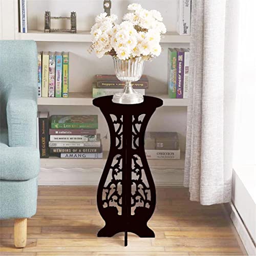 Image of Brown Art SHOPPEE Round End Tables Living Room,Narrow Night Stands Round Side Table for Bedrooms, Antique Carved Coffee Table,Pedestal Plant Stand for Balcony (White1) (Black)