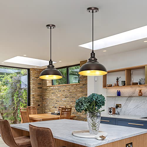 Image of 3 Pack Farmhouse Dome Pendant Lights for Kitchen Island Bronze | ETL Certificate, Easy to Install,Adjustable Height Cord,Vintage Industrial Dome Hanging Light Fixtures