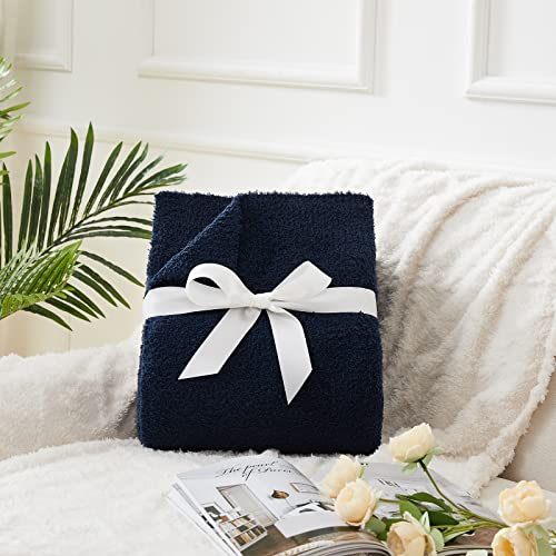 Image of CYMULA Knit Throw Blanket for Couch Navy Blue-Super Soft Lightweight Plush Fuzzy Fluffy Cozy Blankets and Throws for Sofa Bed, 50x60 inches