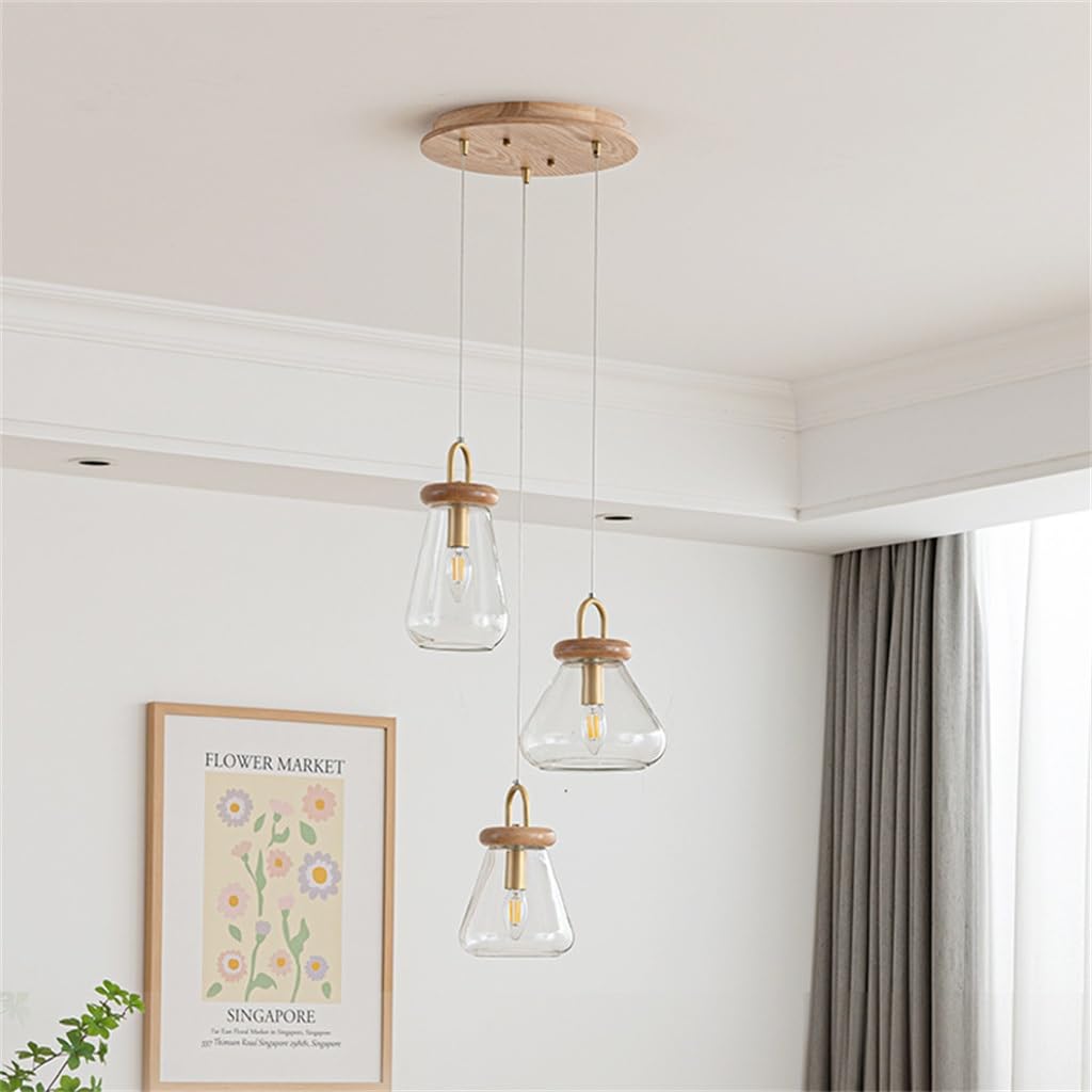 Nowoczesna, Kreatywna Lampa Wisząca Do Jadalni Z 3 Punktami Świetlnymi, Z Przezroczystego Szkła, Z Regulacją Wysokości – Idealna Do Kuchni, Salonu, Sypialni I Przedpokoju(B)