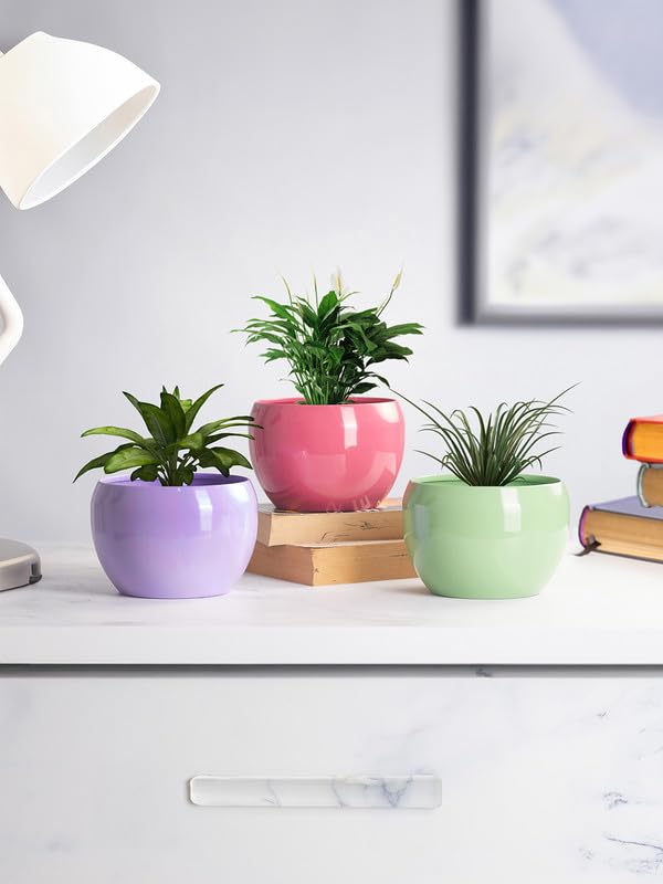 Image of Metal Flower Planter for Living Room,Balcony, Home and Office Decor | Table Top Planter | Apple Shaped Rust-Free Multicoloured Planter for Home Decoration | Set of 3 (Plants not Included)