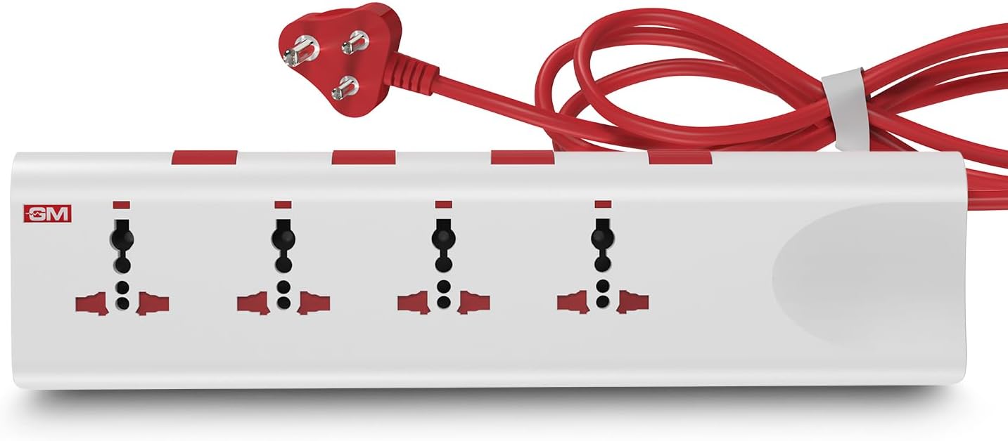 GM 3061 E-Book Power Strip | 4 Universal Sockets + Individual Switches | 2m Heavy-Duty Cord | Thermal Trip Overload Protection | LED Indicator | Child Safety Shutters