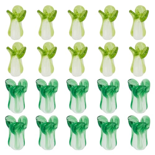 SUNNYCLUE 1 Box 40Pcs Lampwork Glass Beads Fengshui Beads Chinese Cabbage Green Vegetable Handmade Lampwork Beads Bulk Fortune Wealth New Year Good Luck Loose Spacer Beads for Jewellery Making Kits