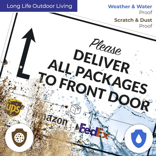 Image of Package Delivery Sign, Delivery Instructions Deliver All Package to Front Door Up Arrow Sign, 18x24 Inches, Rust Free .063 Aluminum, Fade Resistant, Made in USA by Sigo Signs