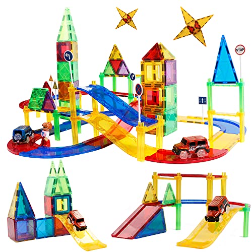 MAGBLOCK 82ピース マグビルド カーレールセット 車パネル スロープ マグネットブロック 知育玩具 子供 男の子 女の子 誕生日 プレゼント クリスマス ギフト 車両つき