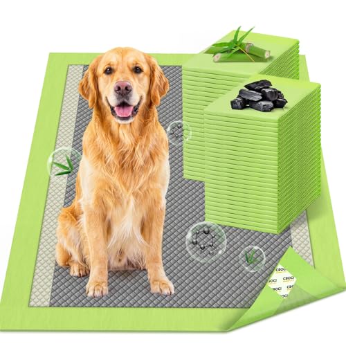 Image of CROCI Dog Pads Extra Large, 28 inchx34 inch Pee Pads for Dogs, 2X Odor-Control with Charcoal & Bamboo Material, 4-Corner Adhesive Tabs, Super Absorbent & Leak-Proof, Disposable (40 Counts)