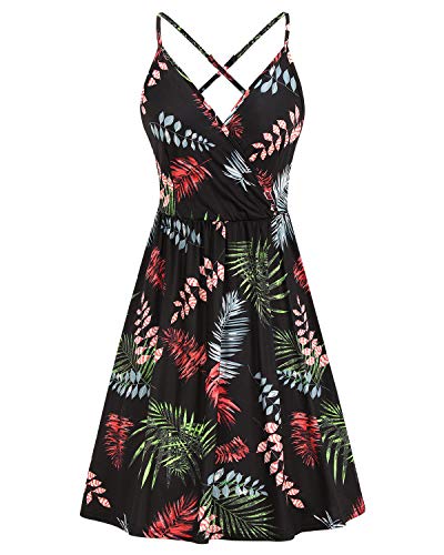 LAISHEN Women s Sundress V Neck Floral Spaghetti Strap Summer Casual Backless Swing Dress with Pocket(Floral01,M)