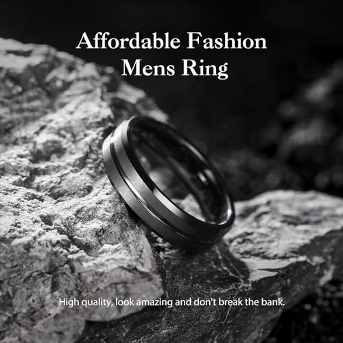 Image of King Will Tungsten Carbide Wedding Band for Men Women-6 /8 /10mm Width Multicolor Available with Grooved Center Wedding Ring Suitable for Work, Gym Comfort Fit Size 4-16
