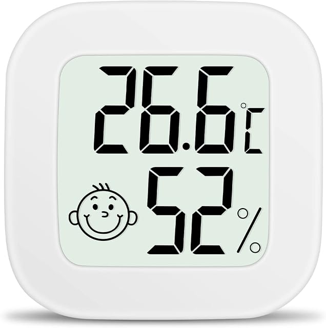 Ainiv Digital Hygrometer Indoor Thermometer, Mini Room Thermometer with LCD Display and Face Lcons, Humidity Gauge with Temperature Humidity Monitor for Bedroom, Baby Room, Warehouse, Cellar, Car