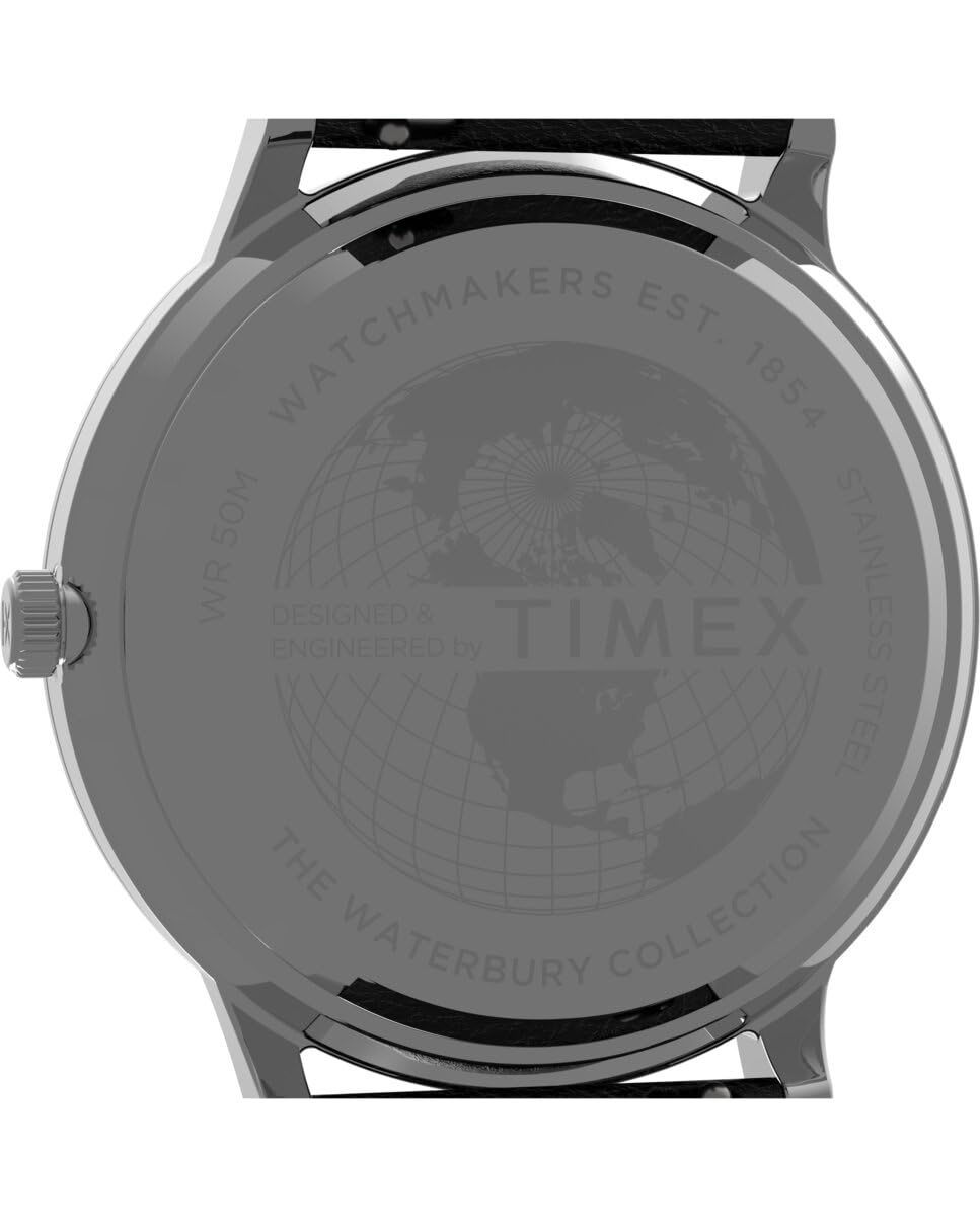 Timex Waterbury Tw2U88600 Zegarek Męski, 40 mm, Czarny Skórzany Pasek, Czarna Tarcza i Koperta ze Stali Nierdzewnej