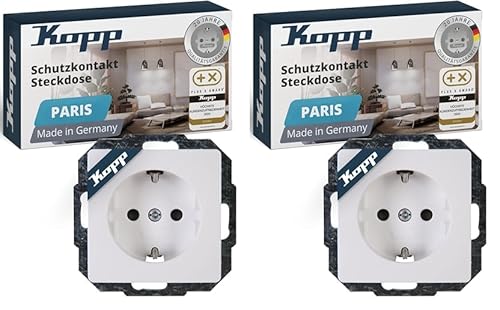 Kopp Paris 1-fach Schutzkontakt-Steckdose für den Haushalt, 250V (16A), IP20, mit erhöhtem Berührungsschutz, Unterputz, einfache Wandmontage, arktis, 920602087 (Packung mit 2)