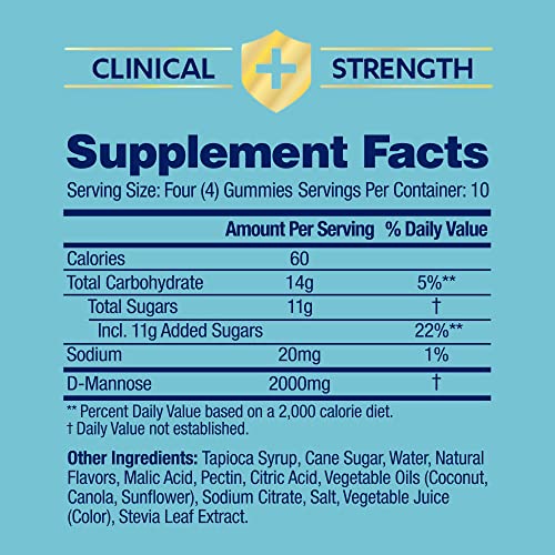 Image of AZO D Mannose Urinary Tract Health Gummies, 40 Count, Clinical Strength 2000mg, Helps Cleanse, Flush & Protect, No.1 Pharmacist Recommended Brand, Vegan Tangy Citrus Blast Flavor, Non-GMO, Gluten Free