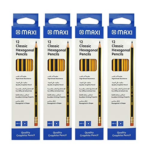 Maxi Classic Hexagonal Graphite Pencil Hb With Rubber Tip 48Pc Black