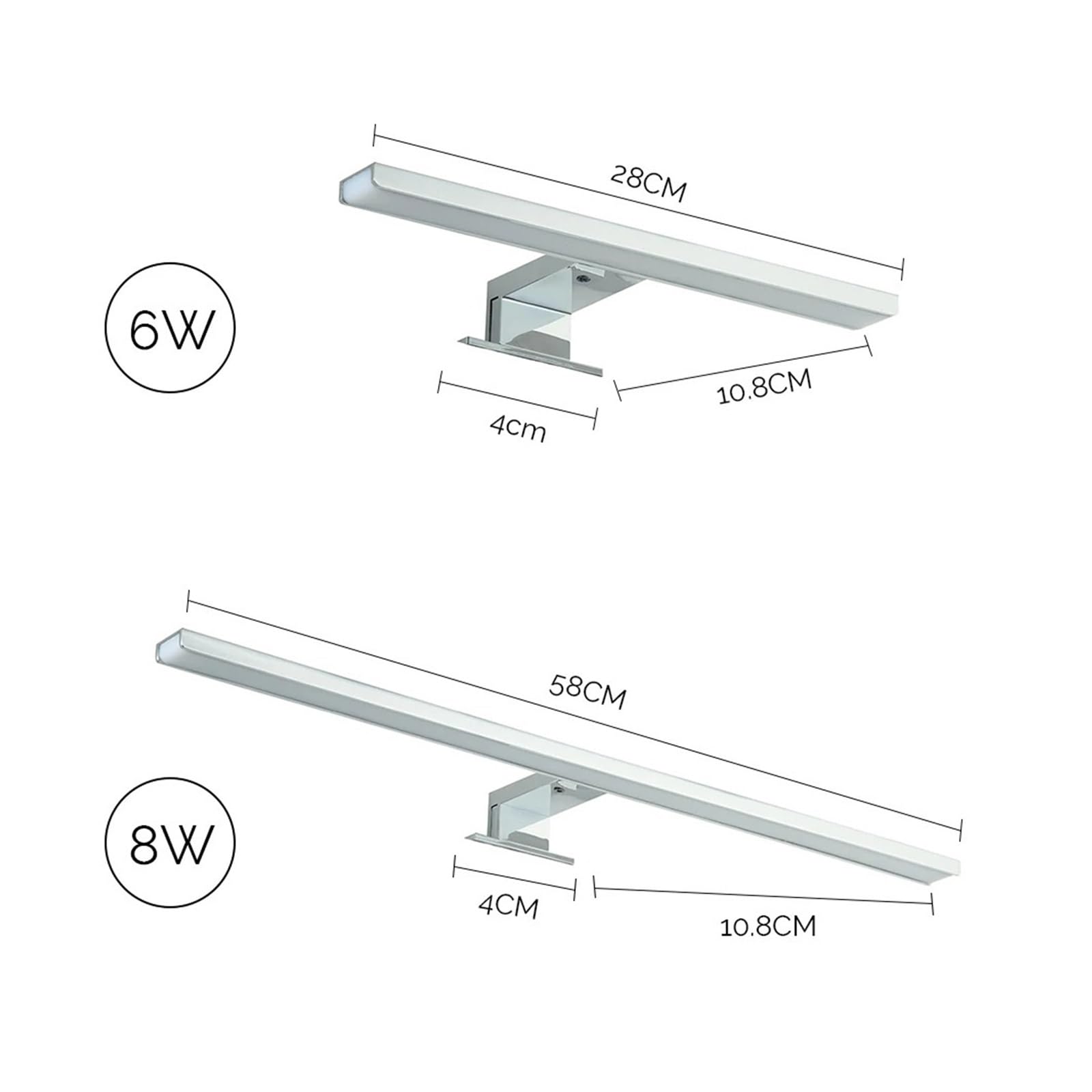 Lampada Da Specchio A LED 6/8 W, For Armadietti Bagno, 6000 K, For Trucco, Parete, Impermeabile, For Interni Regolazione Flessibile | 8W 58cm