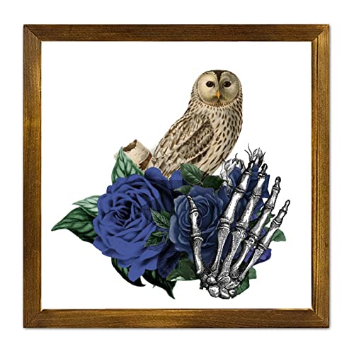 Panneau mural en bois chouette et tête de mort idée cadeau maison