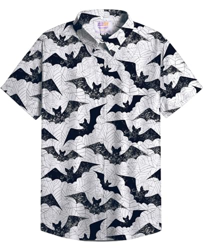 Arvilhill Men's Jack O' Lantern Shirts Short Sleeve Skeleton Button Up Shirt (S-3XL)