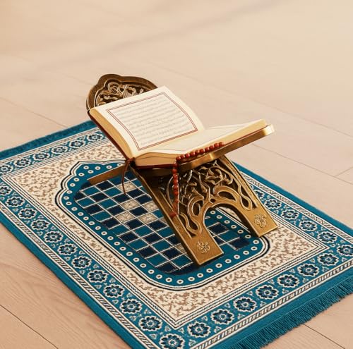 BSB HOME Prayer Aasan/Meditation Mat - Velvet Mat for Pooja, Meditation, Namaz - Teal Blue 70cm X 110cm - Perfect Aasan for Puja/Prayer - Floor Mat for Sitting, Multipurpose Rug