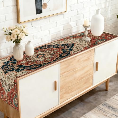 Image of Nuxovilar Vintage Persian Flax Table Runner 13x72 in | Persian Style Table Runner for Formal Dinners, Cultural Events, Traditional Decor
