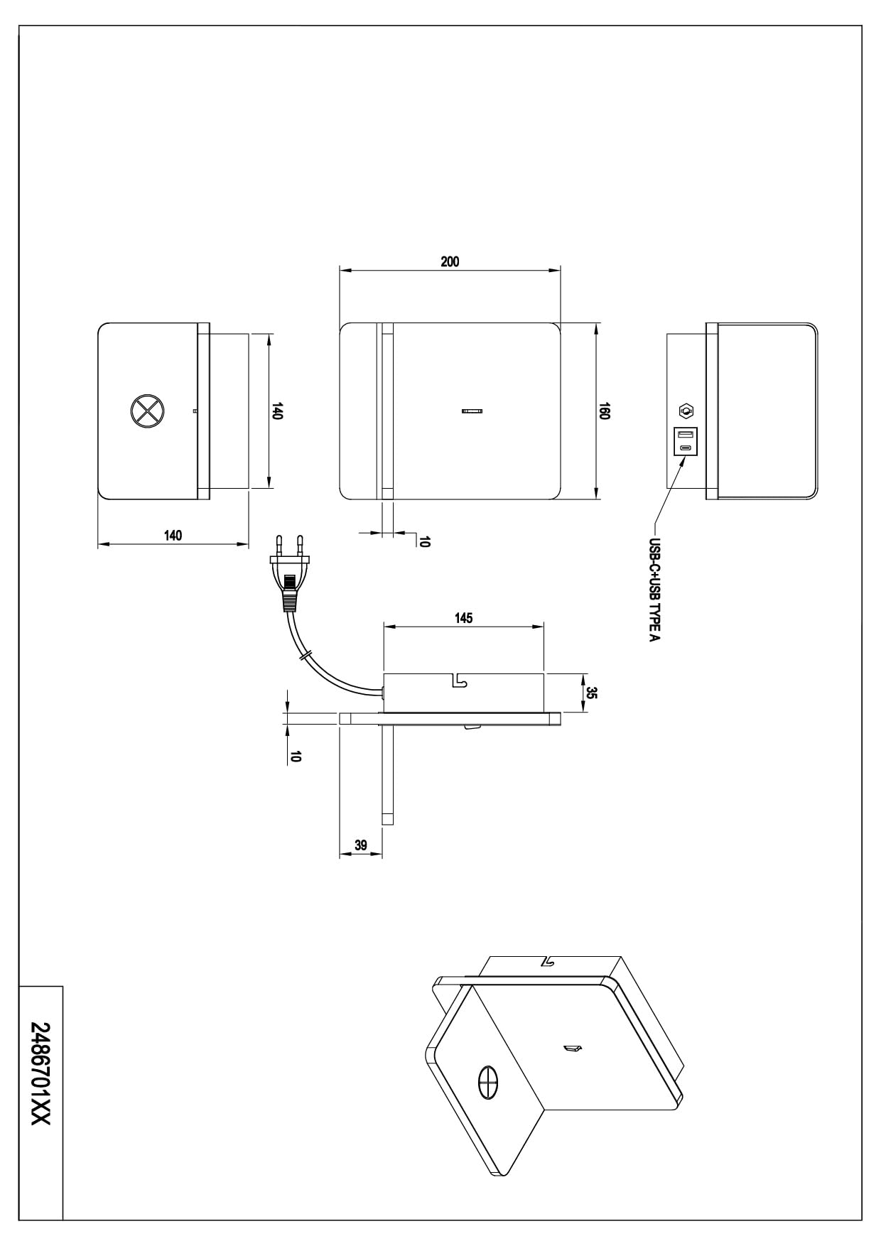 LED Wandlampe Filipp, Wandleuchte, FLEXconnect, USB & USB-C Anschluss, induktive Ladestation, dimmbar mit Schalter, Höhe 20 cm, Breite 16 cm, schwarz matt