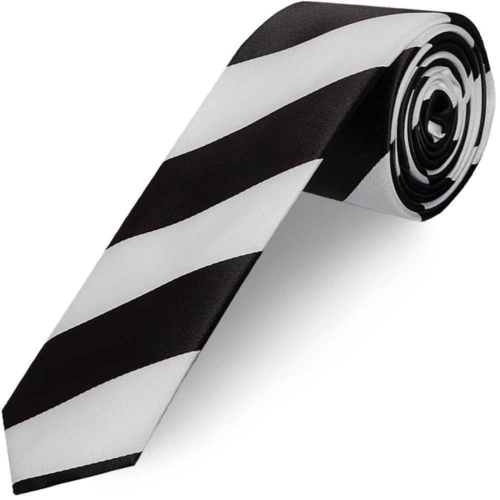 Ties R Us Boys Black And White Striped Skinny Tie