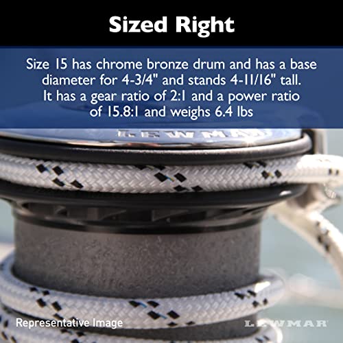 Image of Lewmar 15ST EVO Self Tailing Alloy Winch in Grey - Single Speed Size 15 Winch, Gear Ratio 2:1, Power Ratio 15.8:1, Measures 4-3 /4 inch Base Diameter x 4-11 /16 inch high, no Tools Required